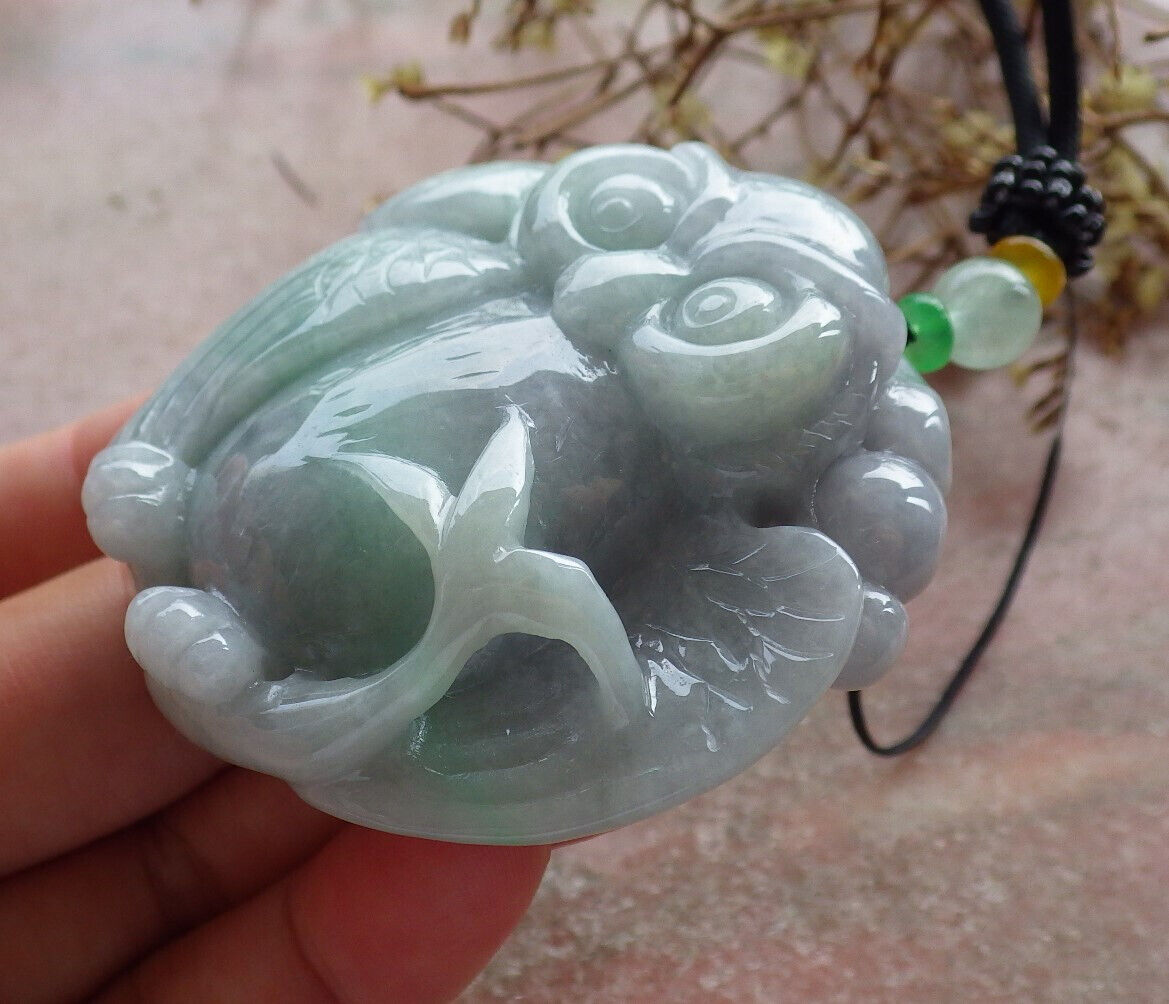 Certified Green Burma 100% Natural A Jade jadeite Pendant Owl Ruyi Necklace 猫头鹰 633445 TN