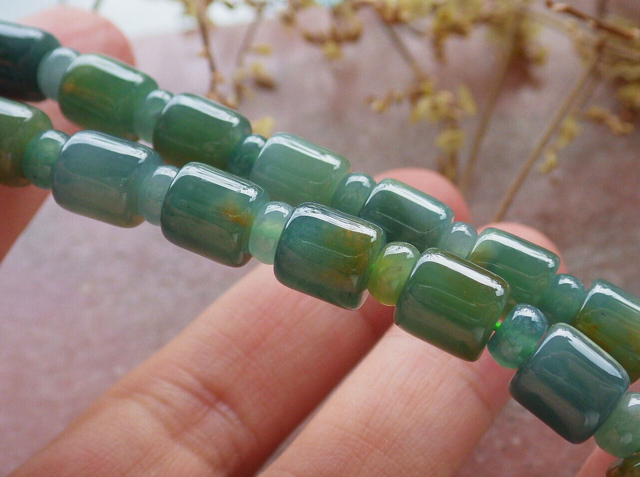 Certified Icy Yellow 100% A JADE Jadeite Beads Circle Necklace 25 inches 617558 TN