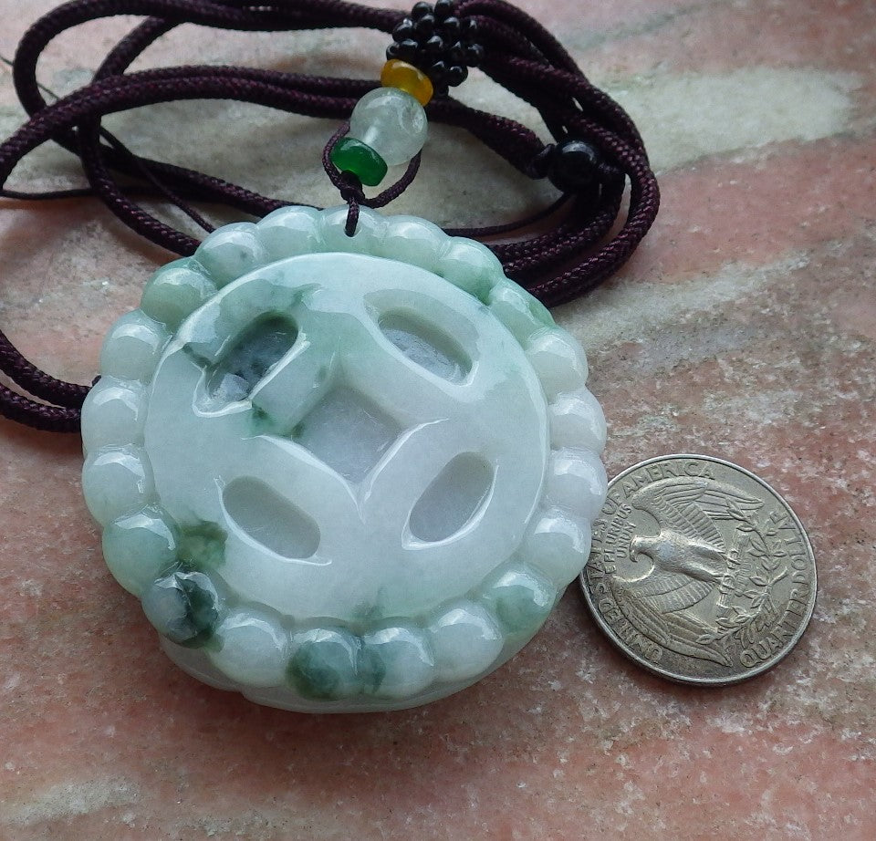 Certified Green Burma 100% Natural A Jade jadeite Pendant Eagle Fish Coin Necklace 大展宏图 630322 TN