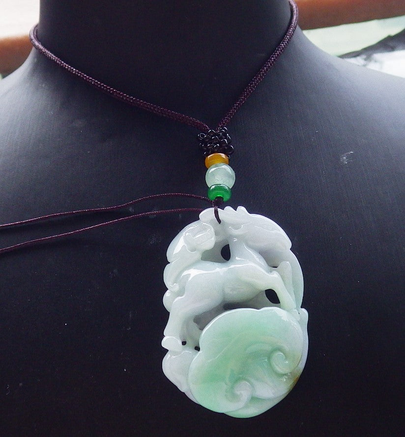 Certified Green Burma 100% Natural A Jade jadeite Pendant Deer Bat Ruyi Coin Necklace 梅花鹿 630372 TN