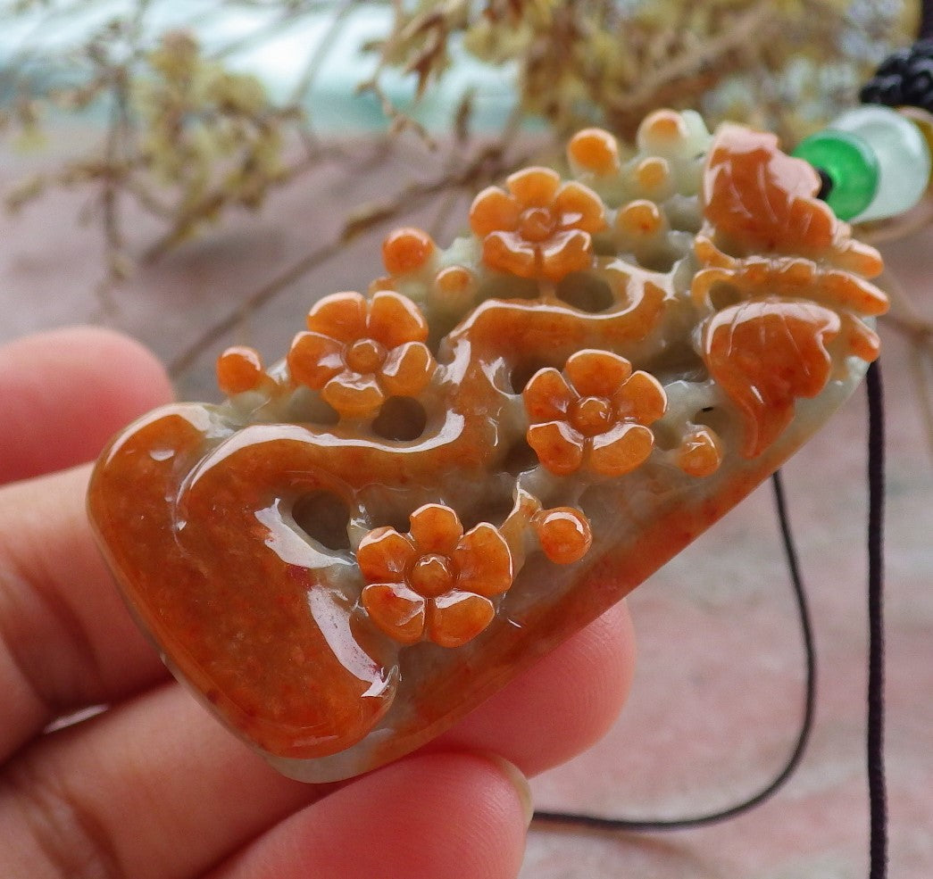 Certified Red Burma 100% Natural A Jade jadeite Pendant Butterfly Flower Necklace 蝴蝶 花开富贵 630436 TN