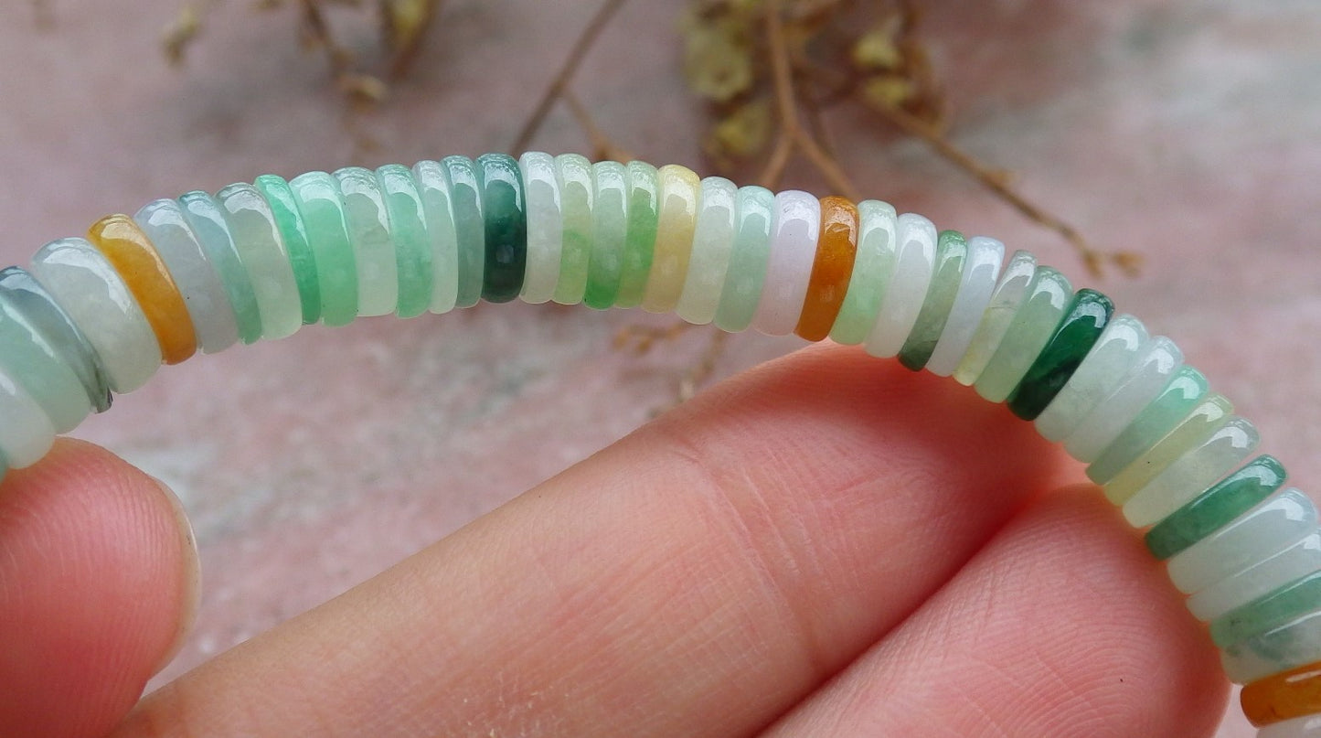 Certified Yellow Green Burma 100% Natural A JADE Jadeite Bead Beads Bangle Circle Bead Beads Bangle Bracelet 平安扣手链 630523 TN