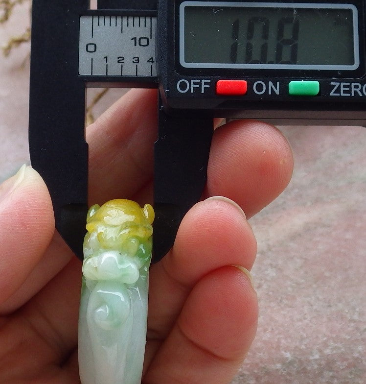 Certified Yellow Green Burma 100% Natural A JADE Jadeite Dragon RING USA. 11.25 龙戒指 630577 TN