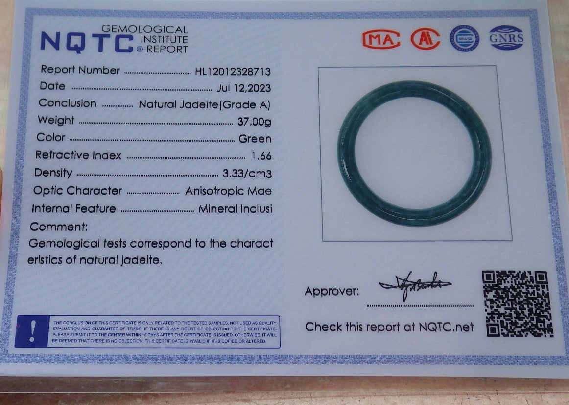 Certified Icy Green Burma 100% Natural A JADE Jadeite Circle Bangle Bracelet 55 mm 手镯 630599 TN