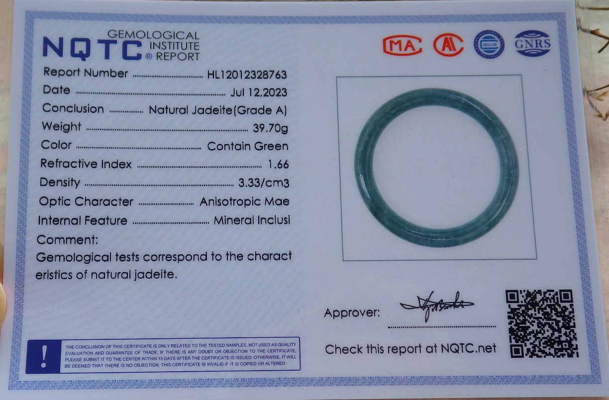 Certified Icy Green Burma 100% Natural A JADE Jadeite Circle Bangle Bracelet 58 mm 手镯 630609 TN
