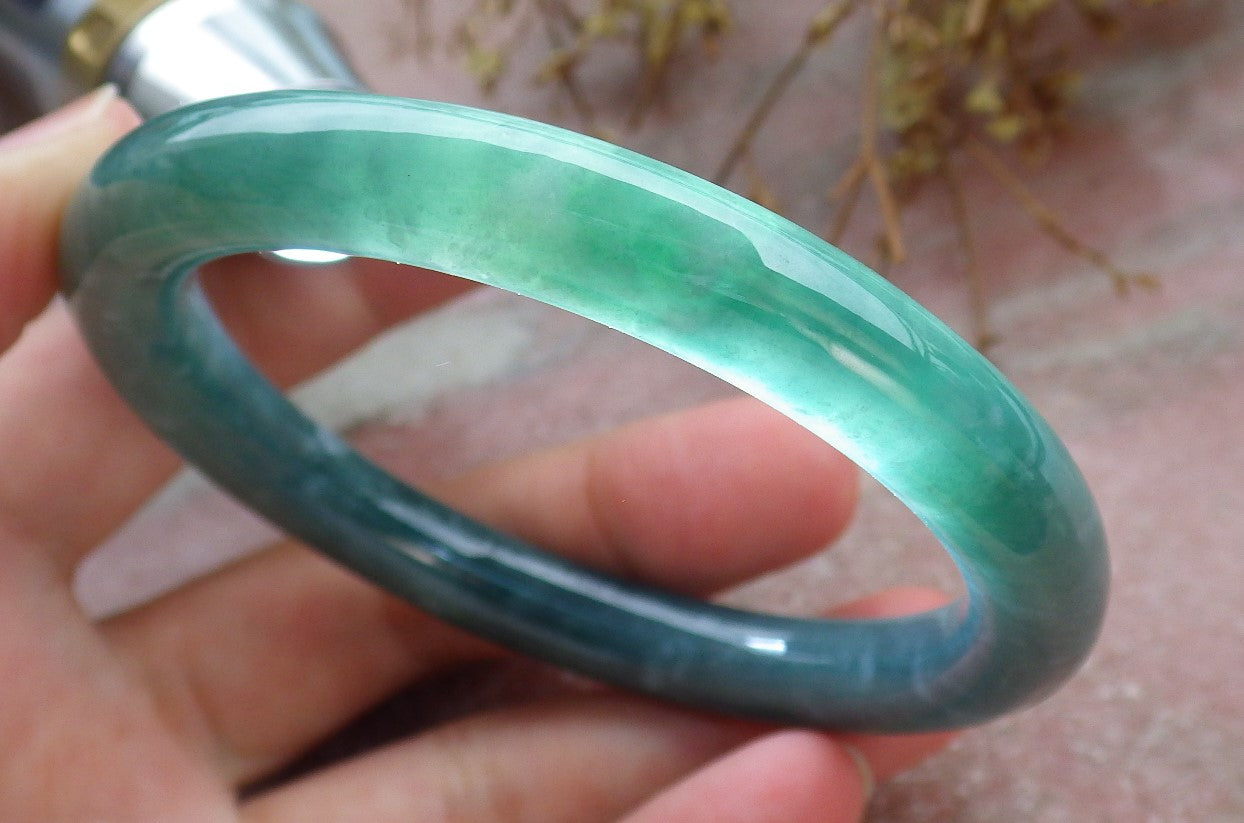 Certified Icy Green Burma 100% Natural A JADE Jadeite Circle Bangle Bracelet 55 mm 手镯 630617 TN