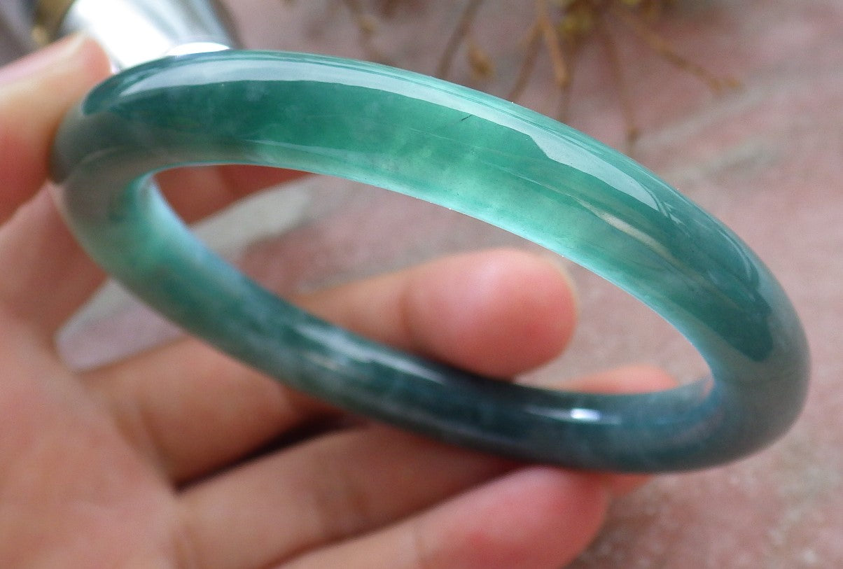 Certified Icy Green Burma 100% Natural A JADE Jadeite Circle Bangle Bracelet 55 mm 手镯 630617 TN