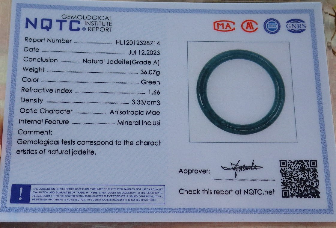 Certified Icy Green Burma 100% Natural A JADE Jadeite Circle Bangle Bracelet 55 mm 手镯 630627 TN