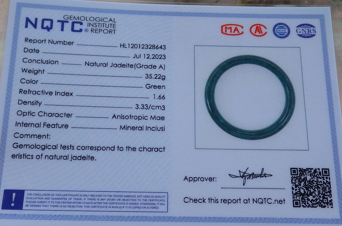Certified Icy Green Burma 100% Natural A JADE Jadeite Circle Bangle Bracelet 57 mm 手镯 630648 TN