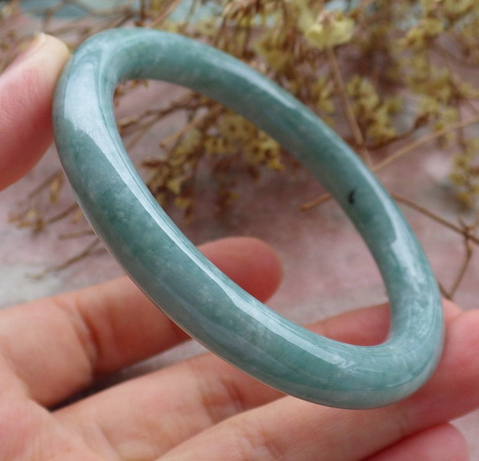 Certified Icy Green Burma 100% Natural A JADE Jadeite Circle Bangle Bracelet 54 mm 手镯 630677 TN
