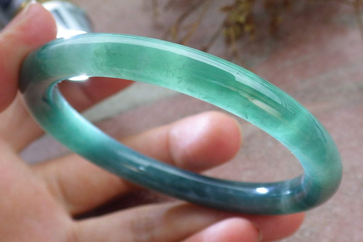 Certified Icy Green Burma 100% Natural A JADE Jadeite Circle Bangle Bracelet 55 mm 手镯 630687 TN