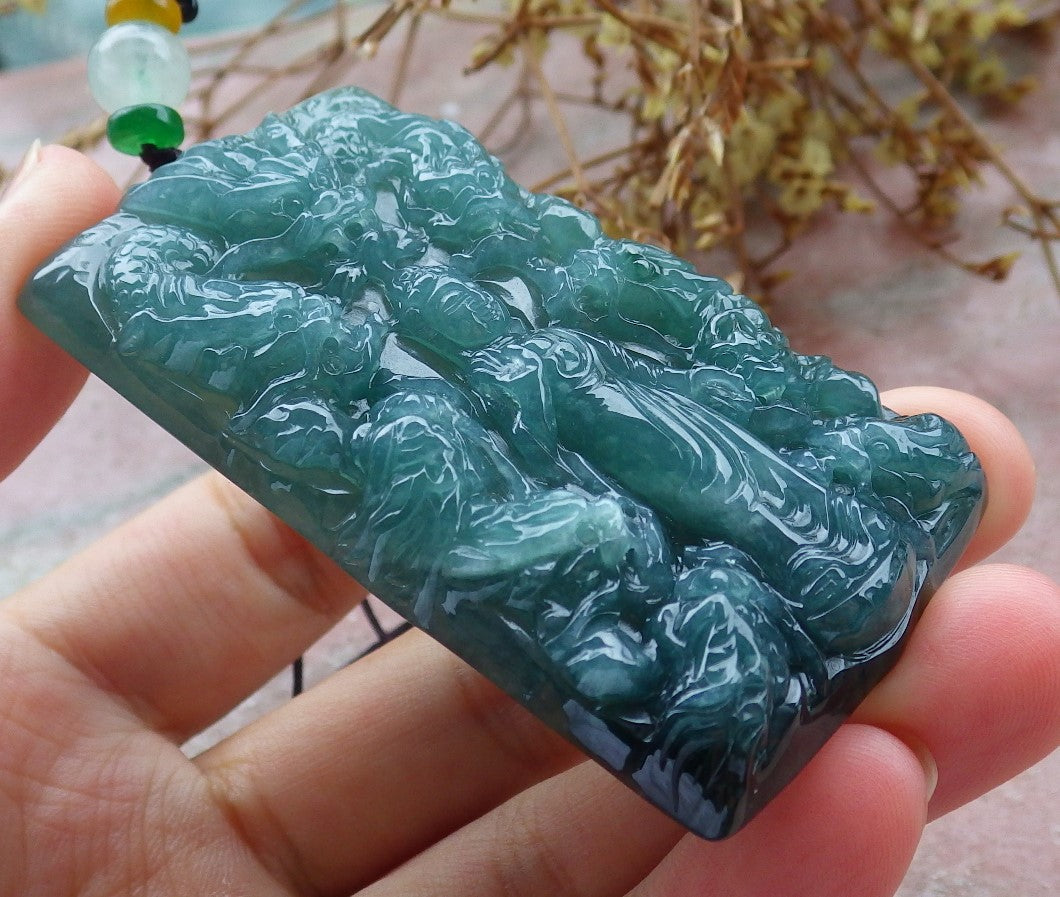 Certified Icy Green Burma 100% Natural A Jade jadeite Pendant Shakyamuni Buddha God 9 Dragon Necklace 释迦牟尼 630742 TN