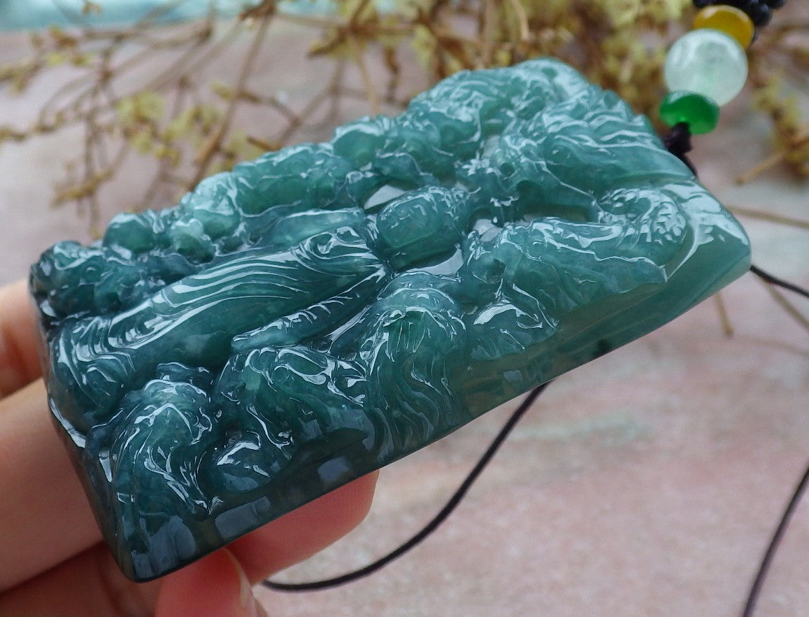 Certified Icy Green Burma 100% Natural A Jade jadeite Pendant Shakyamuni Buddha God 9 Dragon Necklace 释迦牟尼 630742 TN
