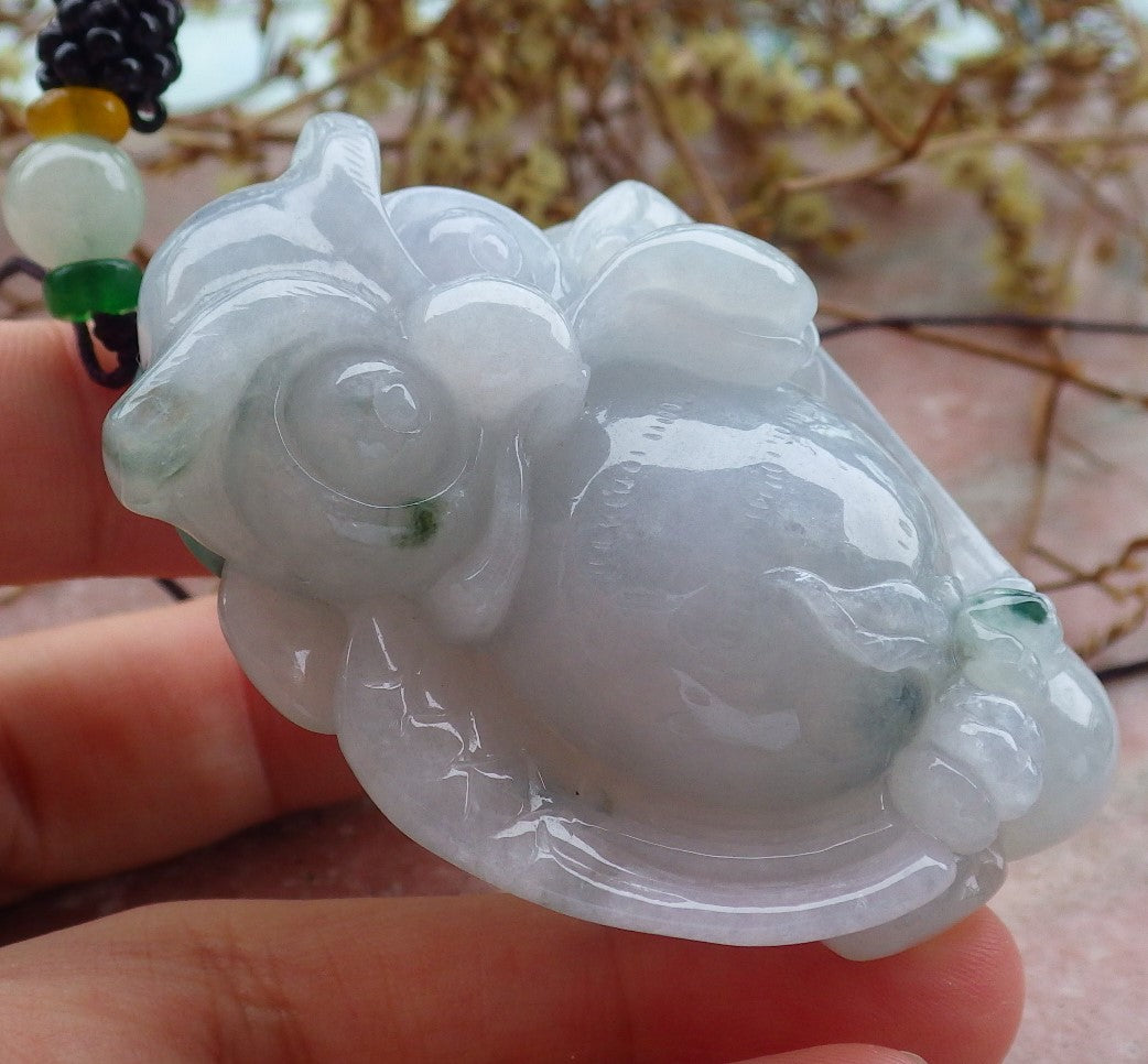 Certified Green Burma 100% Natural A Jade jadeite Pendant Owl Peach Ruyi Necklace 猫头鹰 630878 TN