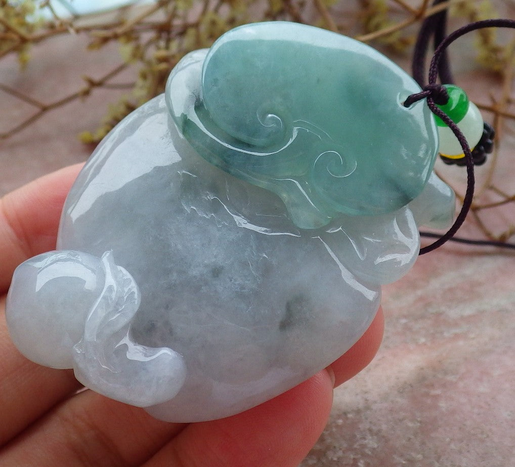 Certified Green Burma 100% Natural A Jade jadeite Pendant Owl Peach Ruyi Necklace 猫头鹰 630878 TN
