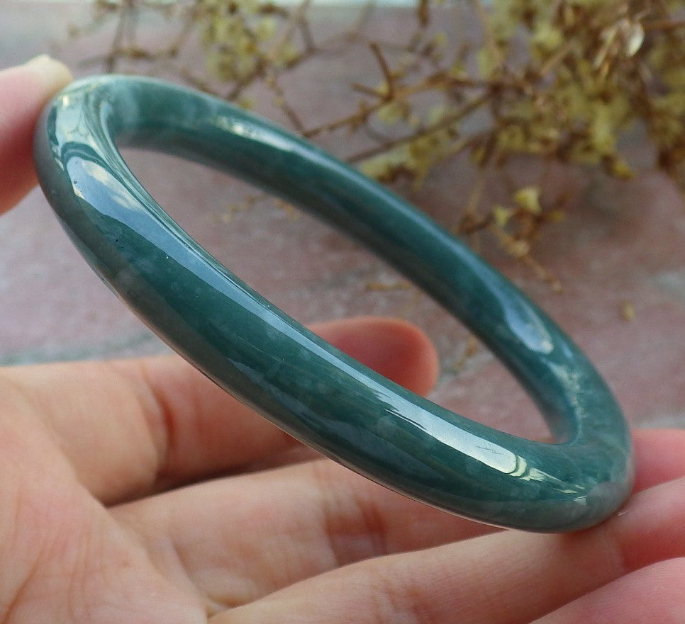 Certified Icy Green Burma 100% Natural A JADE Jadeite Circle Bangle Bracelet 55 mm 手镯 631031 TN