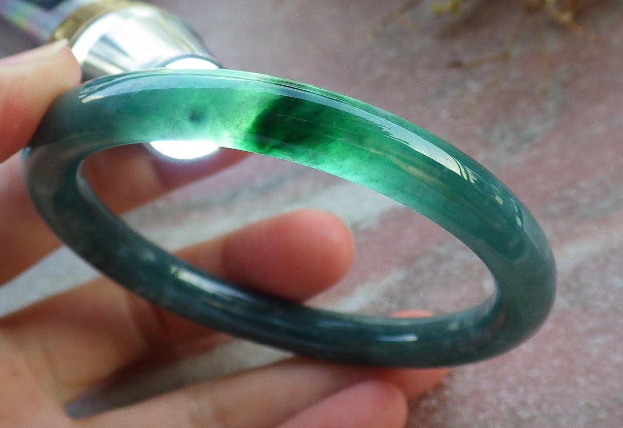 Certified Icy Green Burma 100% Natural A JADE Jadeite Circle Bangle Bracelet 57 mm 手镯 631041 TN