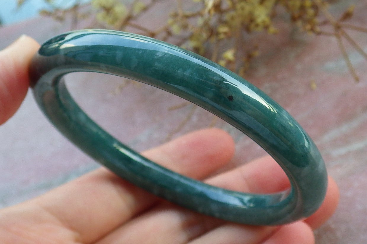Certified Icy Green Burma 100% Natural A JADE Jadeite Circle Bangle Bracelet 57 mm 手镯 631041 TN