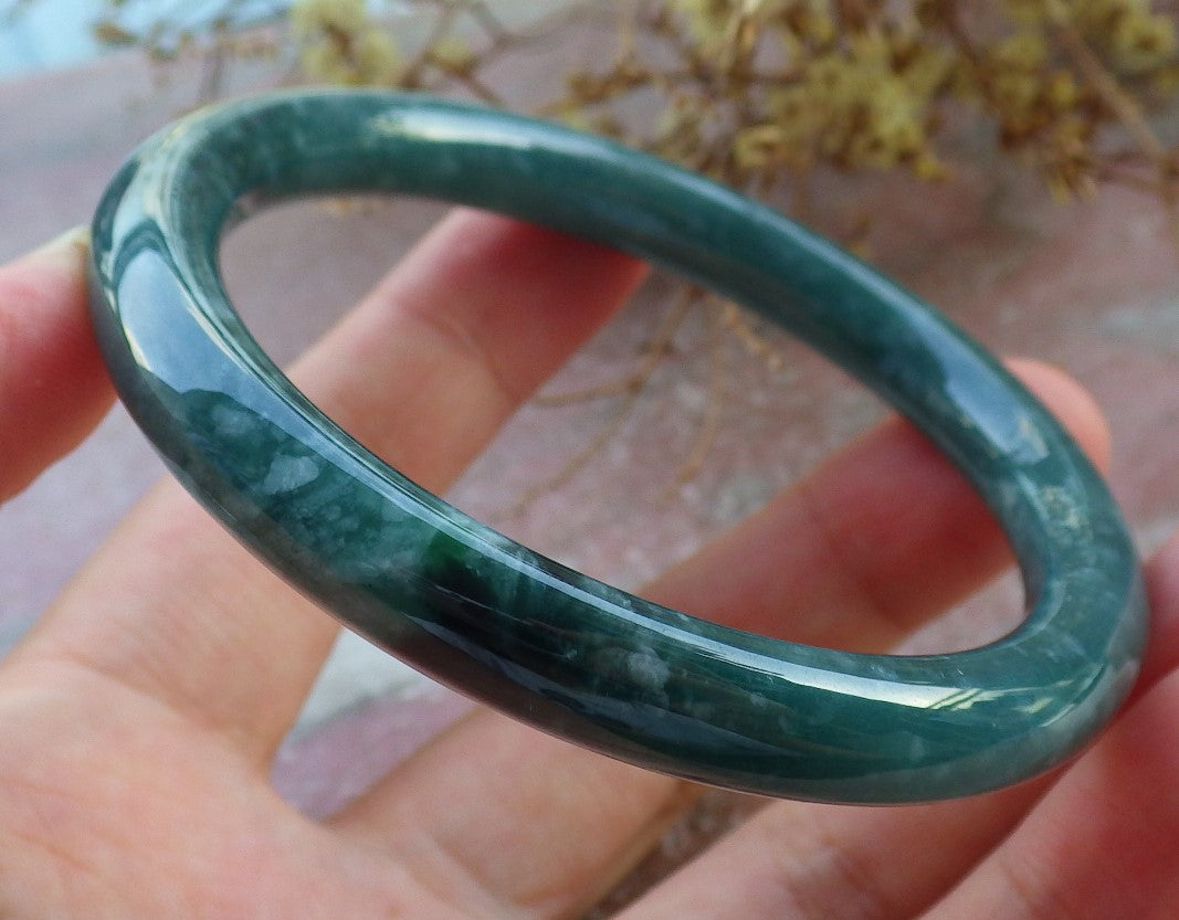 Certified Icy Green Burma 100% Natural A JADE Jadeite Circle Bangle Bracelet 57 mm 手镯 631041 TN
