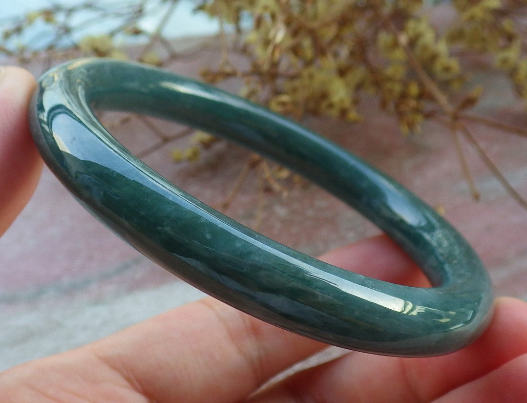 Certified Icy Green Burma 100% Natural A JADE Jadeite Circle Bangle Bracelet 59 mm 手镯 631050 TN