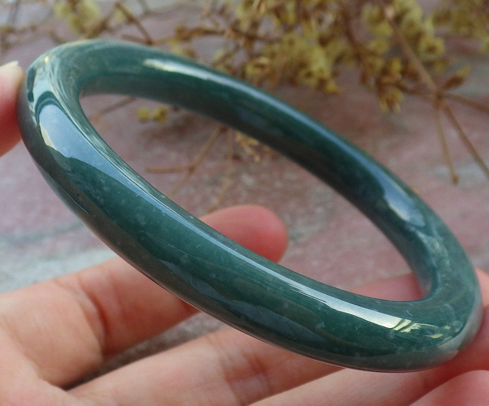 Certified Icy Green Burma 100% Natural A JADE Jadeite Circle Bangle Bracelet 59 mm 手镯 631050 TN