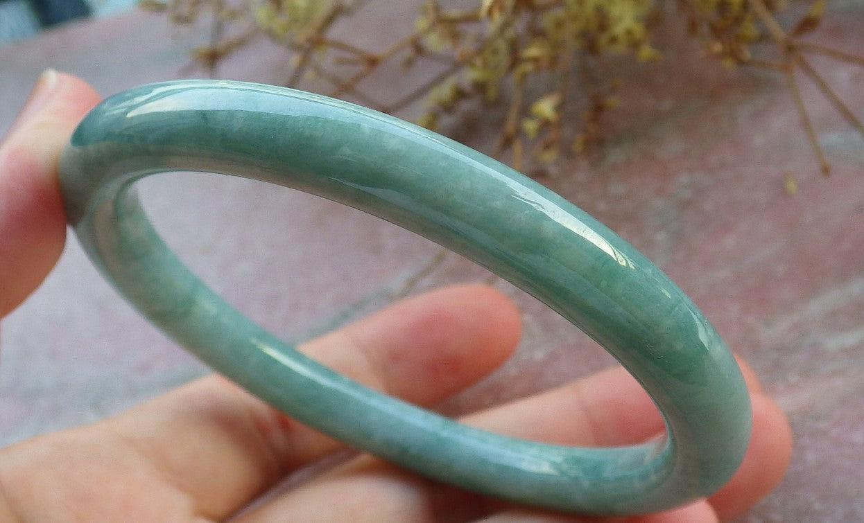 Certified Green Burma 100% Natural A JADE Jadeite Circle Bangle Bracelet 60 mm 手镯 631059 TN
