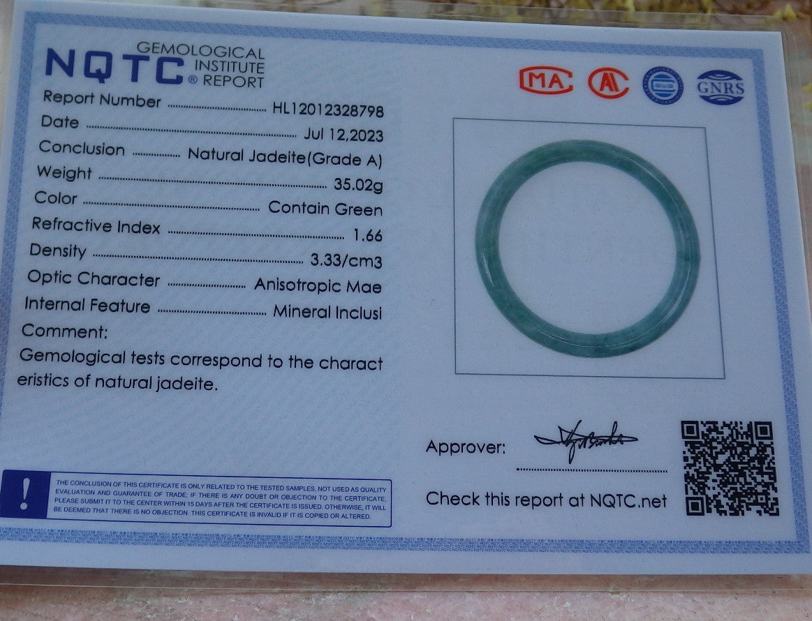 Certified Green Burma 100% Natural A JADE Jadeite Circle Bangle Bracelet 60 mm 手镯 631059 TN
