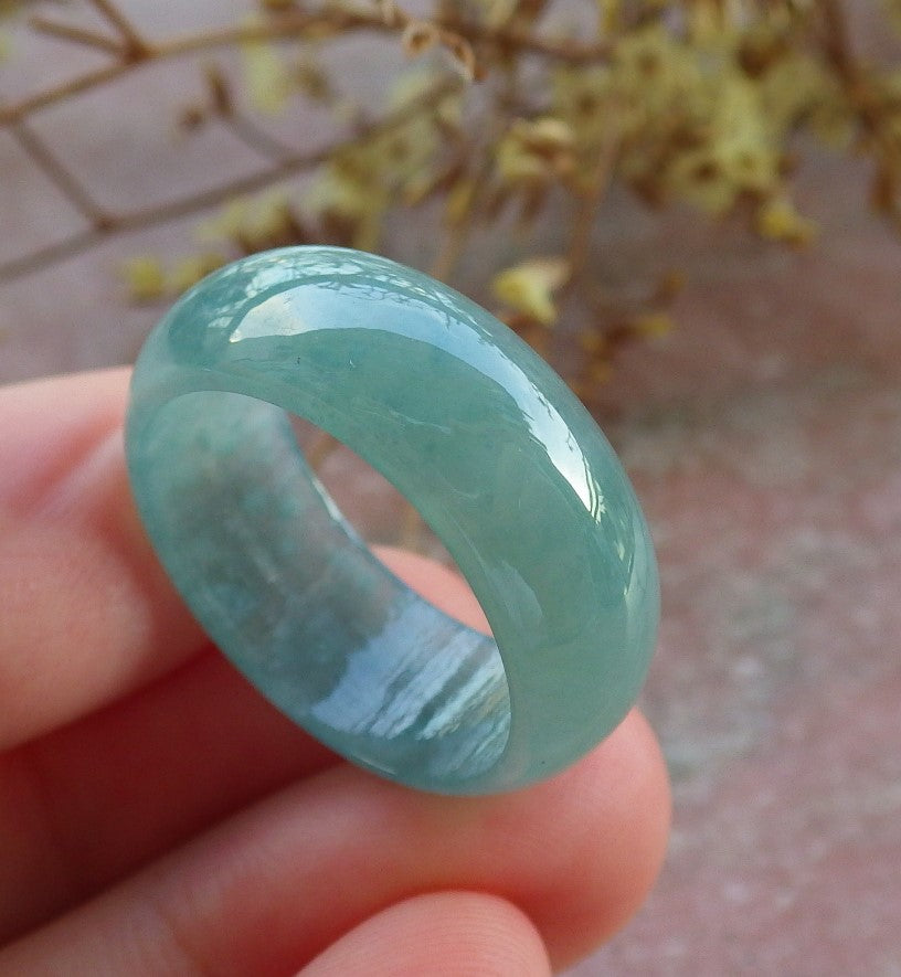 Certified Icy Green Burma 100% Natural A JADE Jadeite Circle RING USA.9 戒指 631067 TN