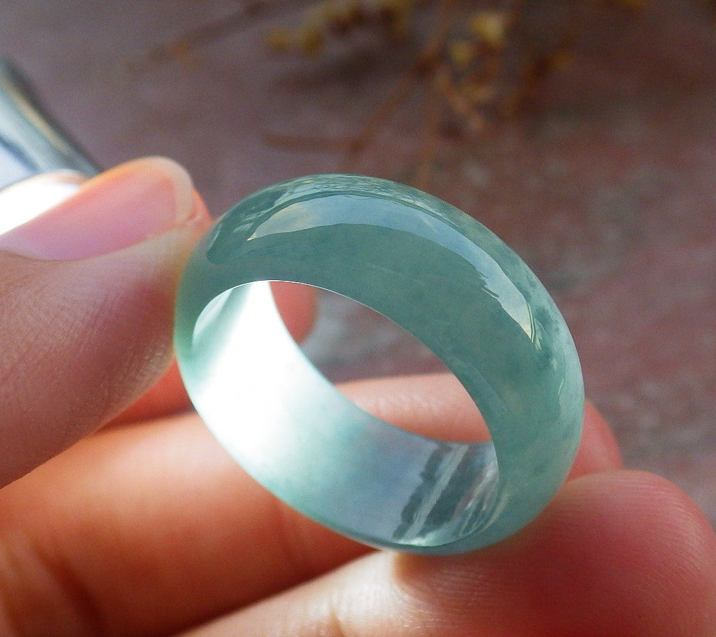 Certified Icy Green Burma 100% Natural A JADE Jadeite Circle RING USA.9 戒指 631067 TN