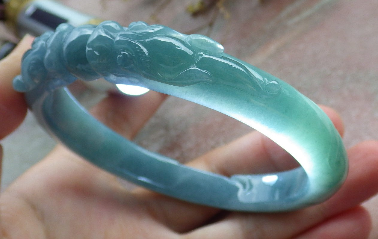 Certified Burma JADE Jadeite Dragon Bangle Bracelet 63 mm 631077 TN