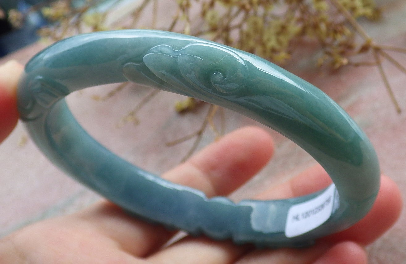 Certified Burma JADE Jadeite Dragon Bangle Bracelet 63 mm 631077 TN