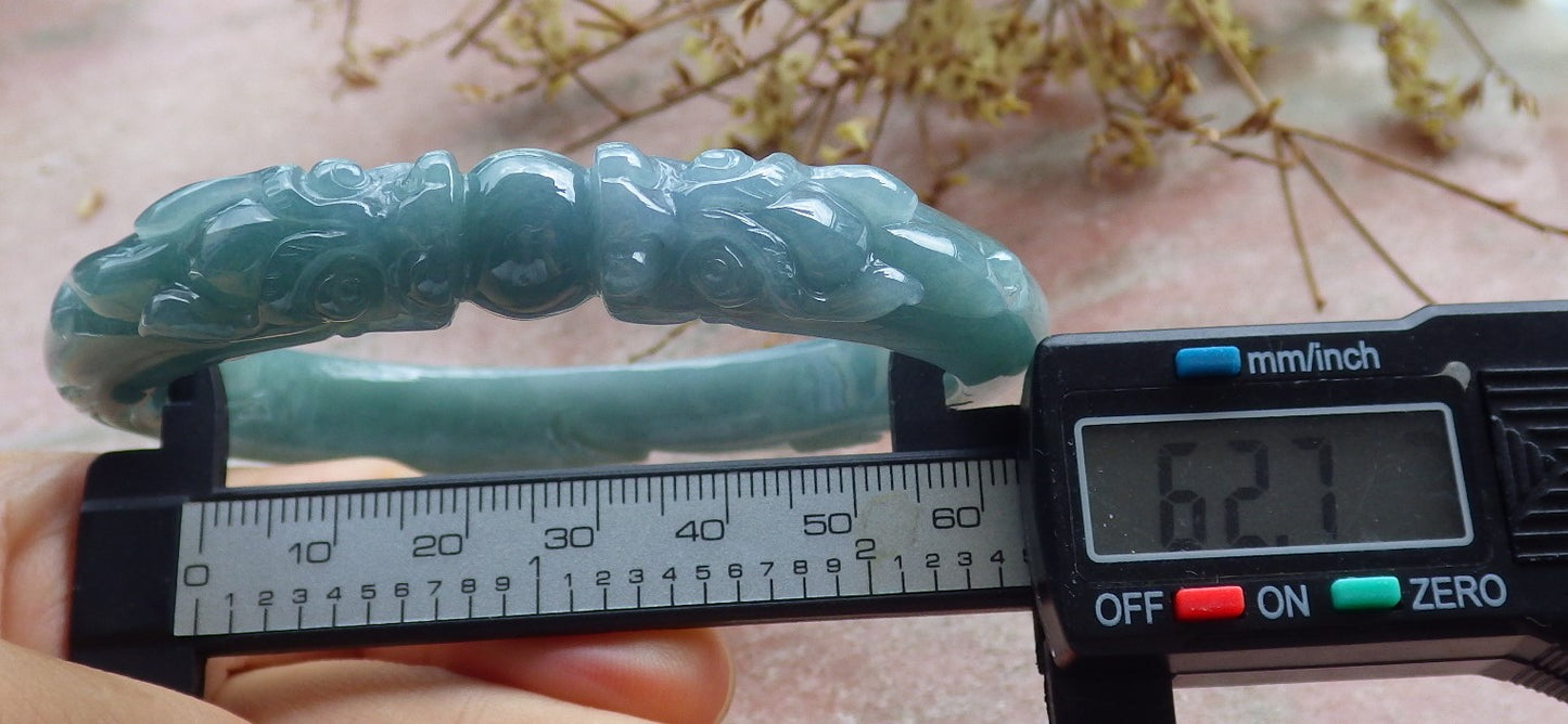 Certified Burma JADE Jadeite Dragon Bangle Bracelet 63 mm 631077 TN