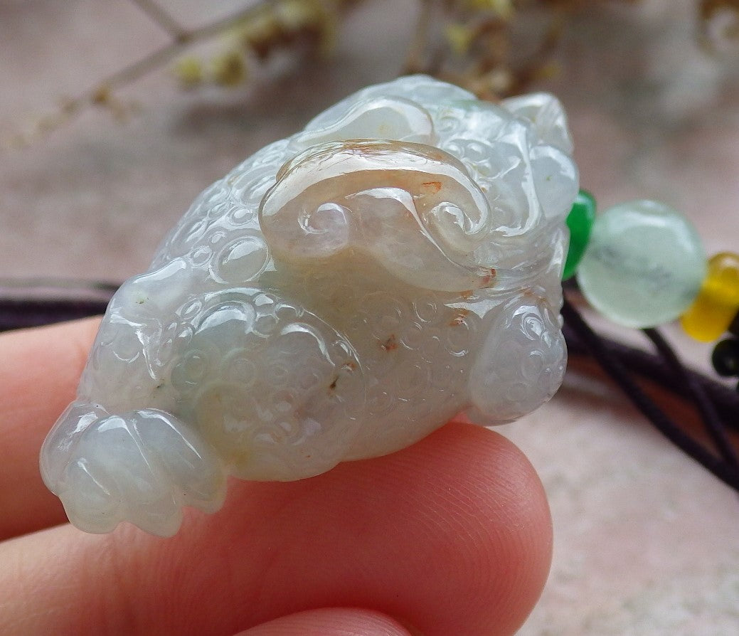 Certified Red Green Lavender Burma 100% Natural A Jade jadeite Pendant Frog Toad Coin Ruyi Necklace 招财蟾 631132 TN