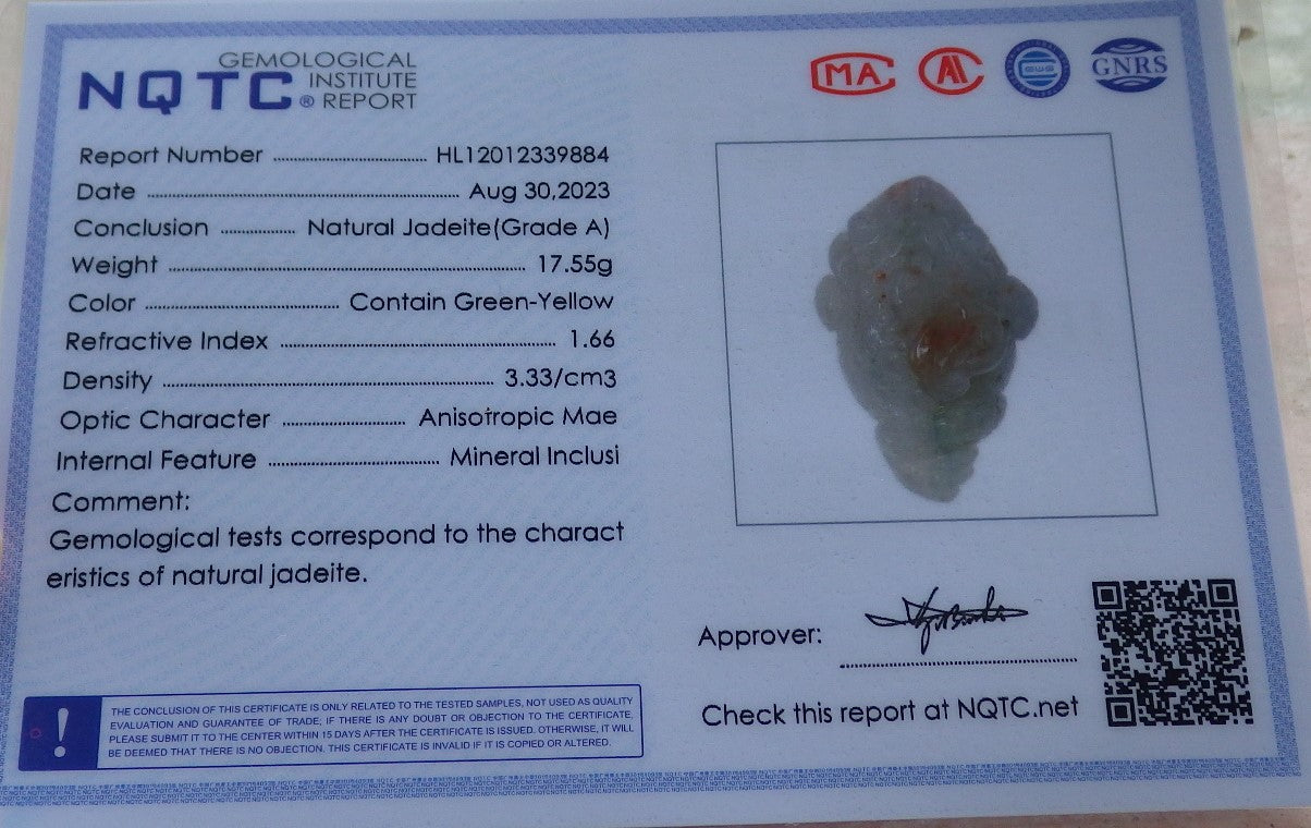 Certified Red Green Lavender Burma 100% Natural A Jade jadeite Pendant Frog Toad Coin Ruyi Necklace 招财蟾 631132 TN