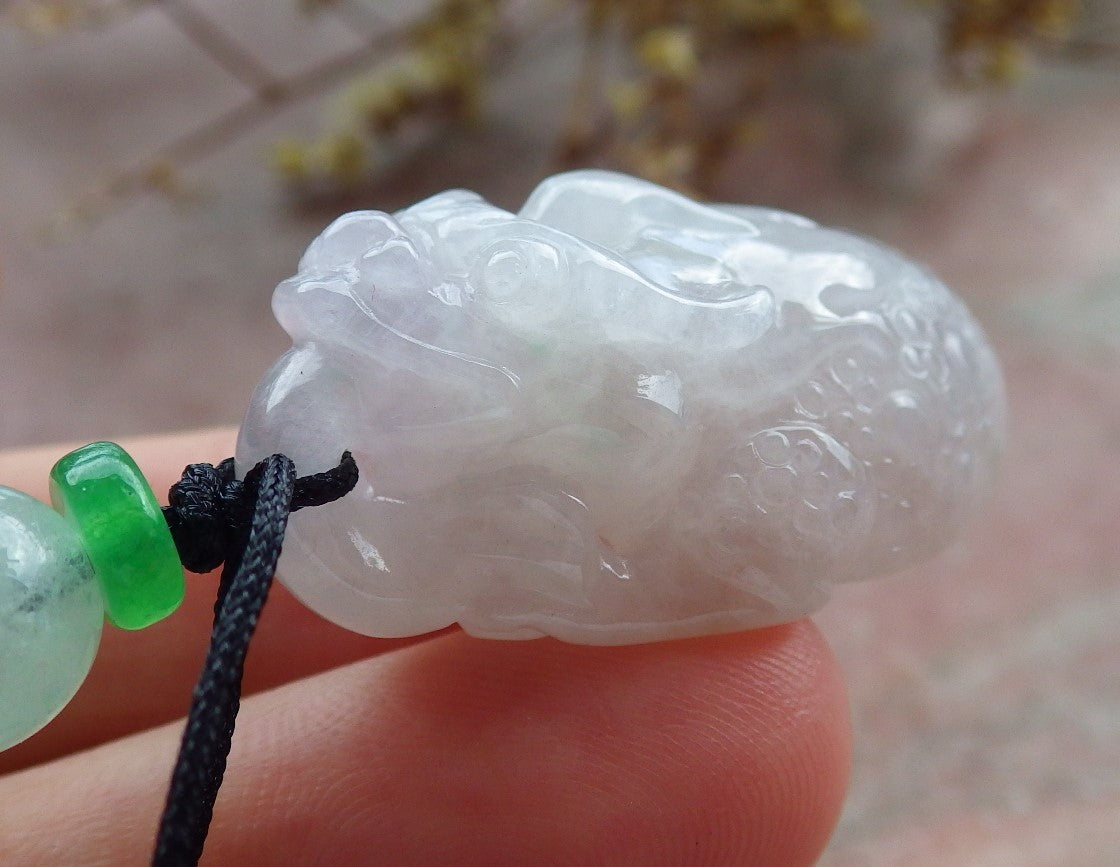 Certified Lavender Burma 100% Natural A Jade jadeite Pendant Frog Toad Coin Ruyi Necklace 招财蟾 631151 TN