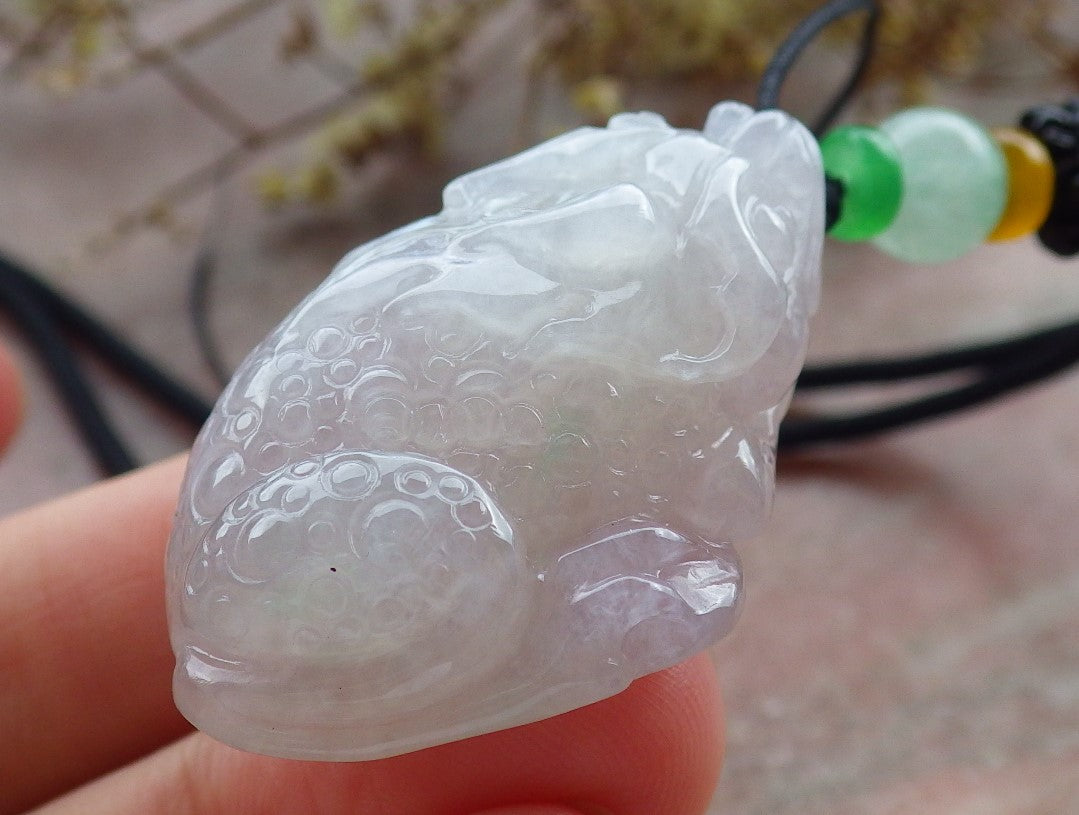 Certified Lavender Burma 100% Natural A Jade jadeite Pendant Frog Toad Coin Ruyi Necklace 招财蟾 631151 TN