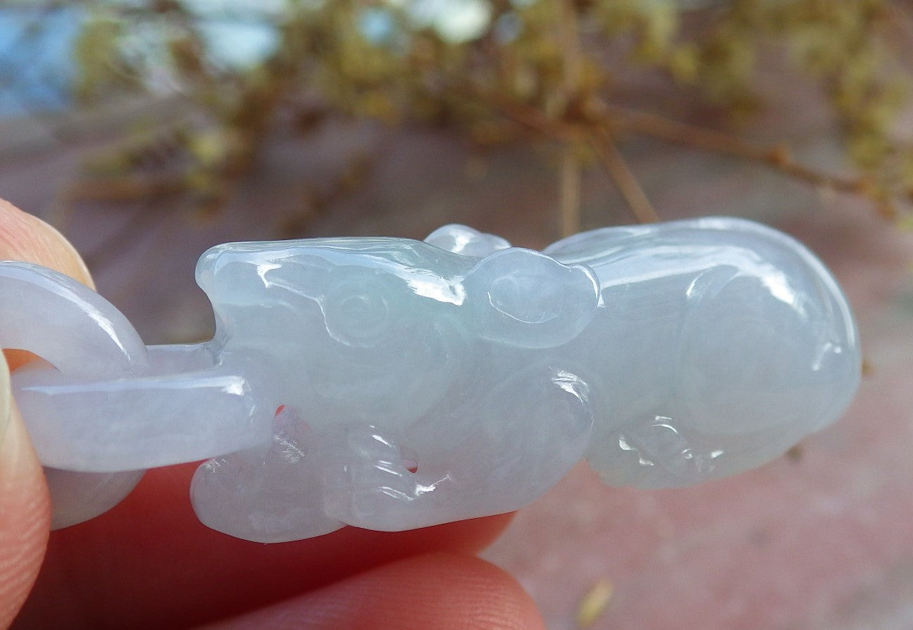 Certified Icy Green Pale Lavender Burma 100% Natural A Jade jadeite Pendant Mouse Rat Coin CIrcle Necklace W Ring 发财鼠 631275 TN