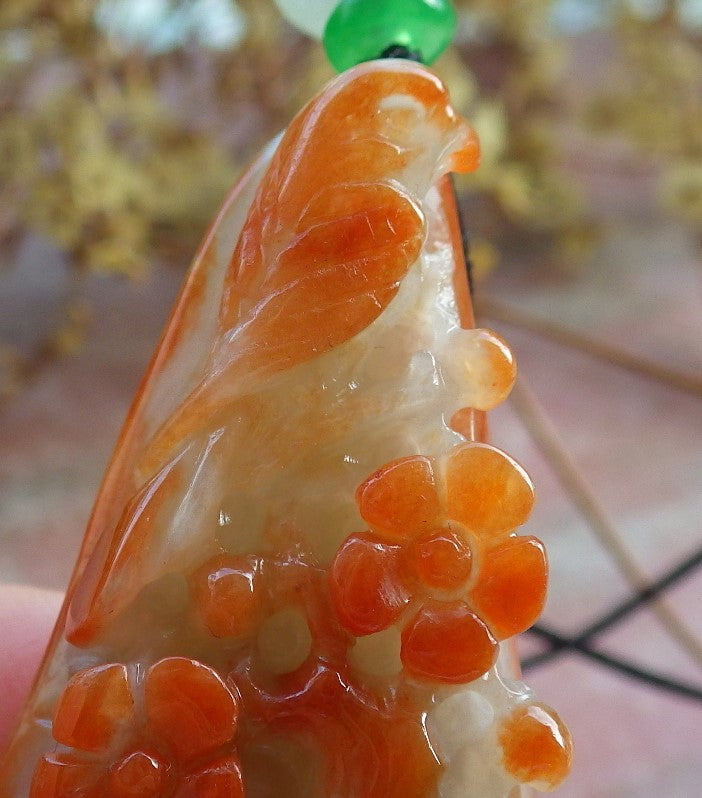 Certified Red Burma 100% Natural A Jade jadeite Pendant Phoenix Bird Flower Necklace 鸟语花香 631282 TN
