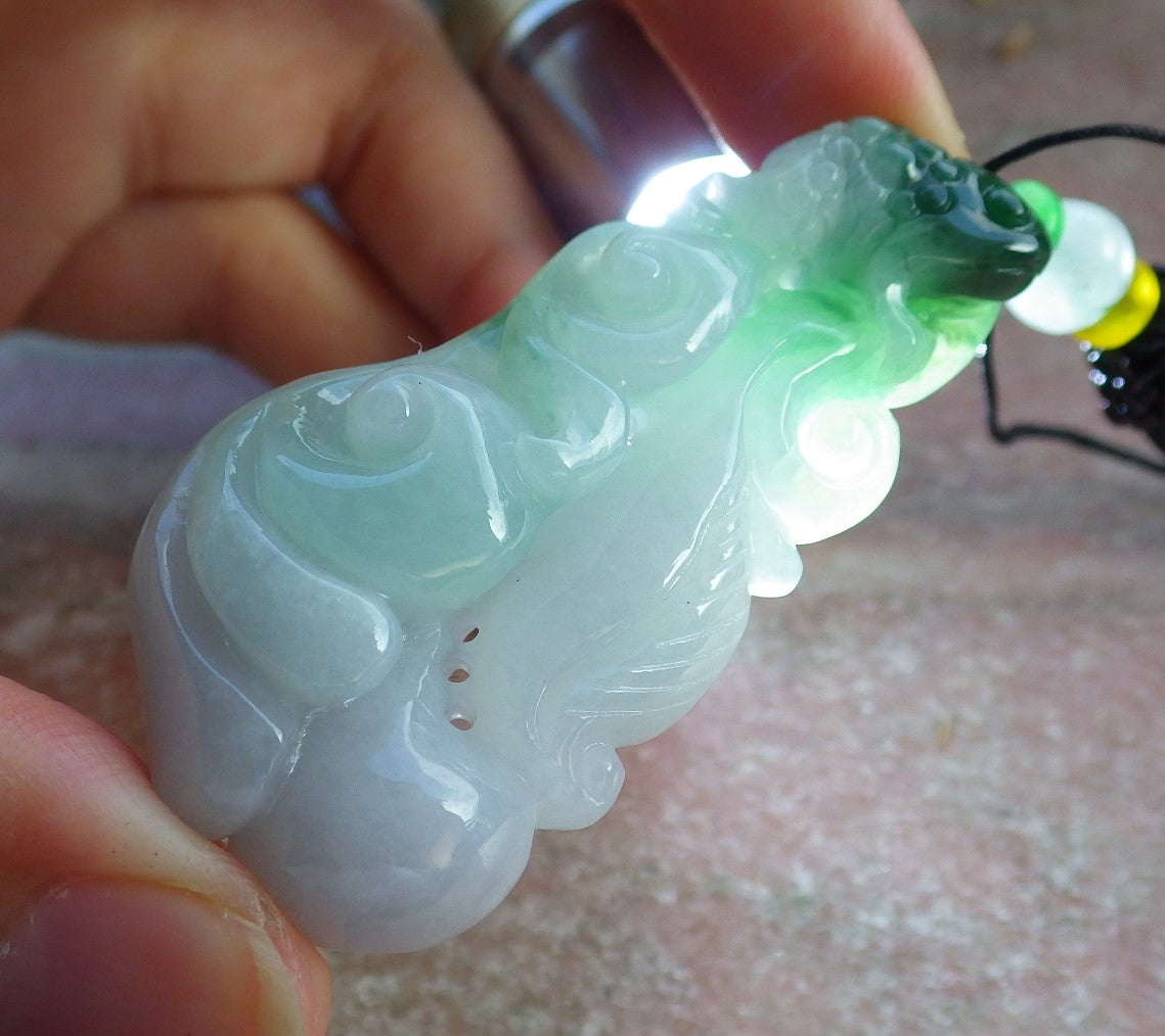 Certified Green Burma 100% Natural A Jade jadeite Pendant Frog Toad Ruyi Necklace 招财蟾 631299 TN