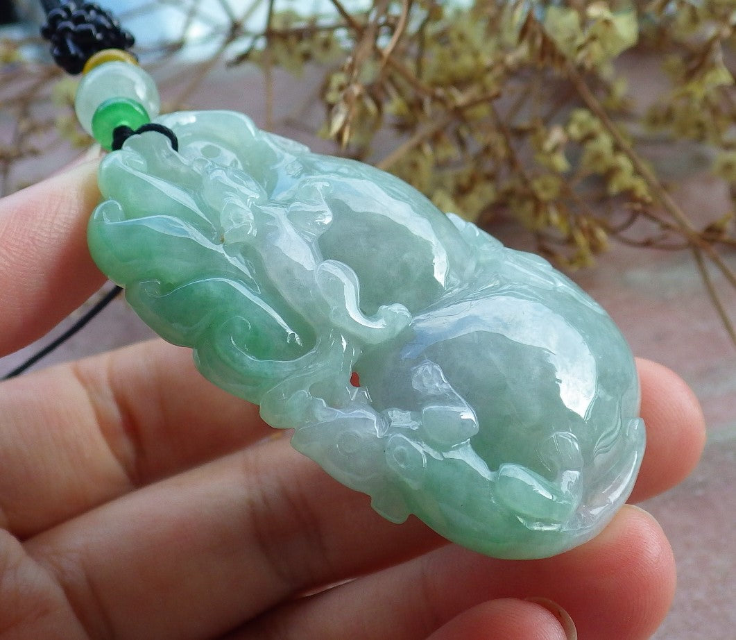 Certified Green Burma 100% Natural A Jade jadeite Pendant Mouse Bat Gourd Necklace 发财鼠 631326 TN