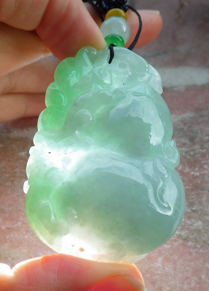 Certified Green Burma 100% Natural A Jade jadeite Pendant Mouse Bat Gourd Necklace 发财鼠 631326 TN