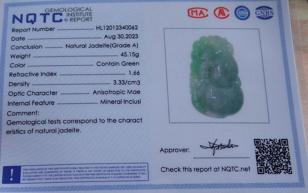 Certified Green Burma 100% Natural A Jade jadeite Pendant Mouse Bat Gourd Necklace 发财鼠 631326 TN