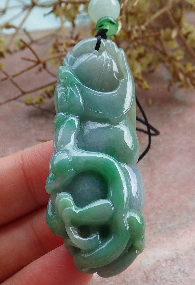 Certified Green Burma 100% Natural A Jade jadeite Pendant Dragon Ruyi Coin Necklace 生意兴隆 631478 TN
