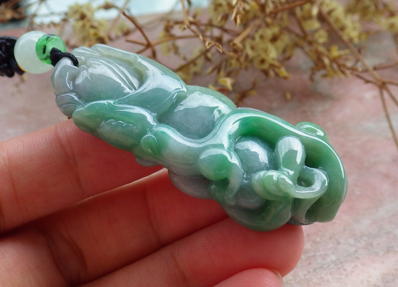 Certified Green Burma 100% Natural A Jade jadeite Pendant Dragon Ruyi Coin Necklace 生意兴隆 631478 TN