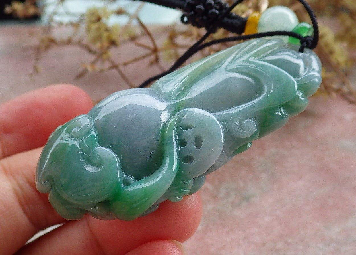 Certified Green Burma 100% Natural A Jade jadeite Pendant Dragon Ruyi Coin Necklace 生意兴隆 631478 TN