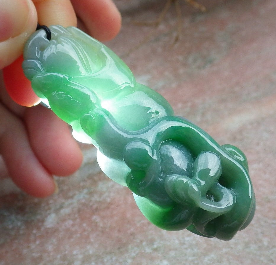 Certified Green Burma 100% Natural A Jade jadeite Pendant Dragon Ruyi Coin Necklace 生意兴隆 631478 TN