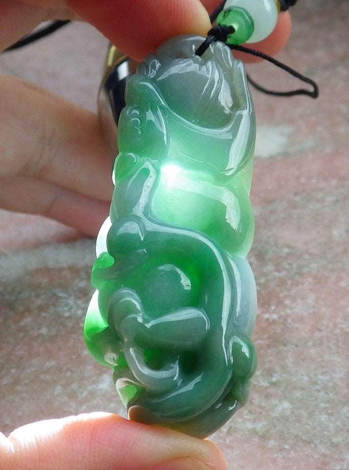 Certified Green Burma 100% Natural A Jade jadeite Pendant Dragon Ruyi Coin Necklace 生意兴隆 631478 TN
