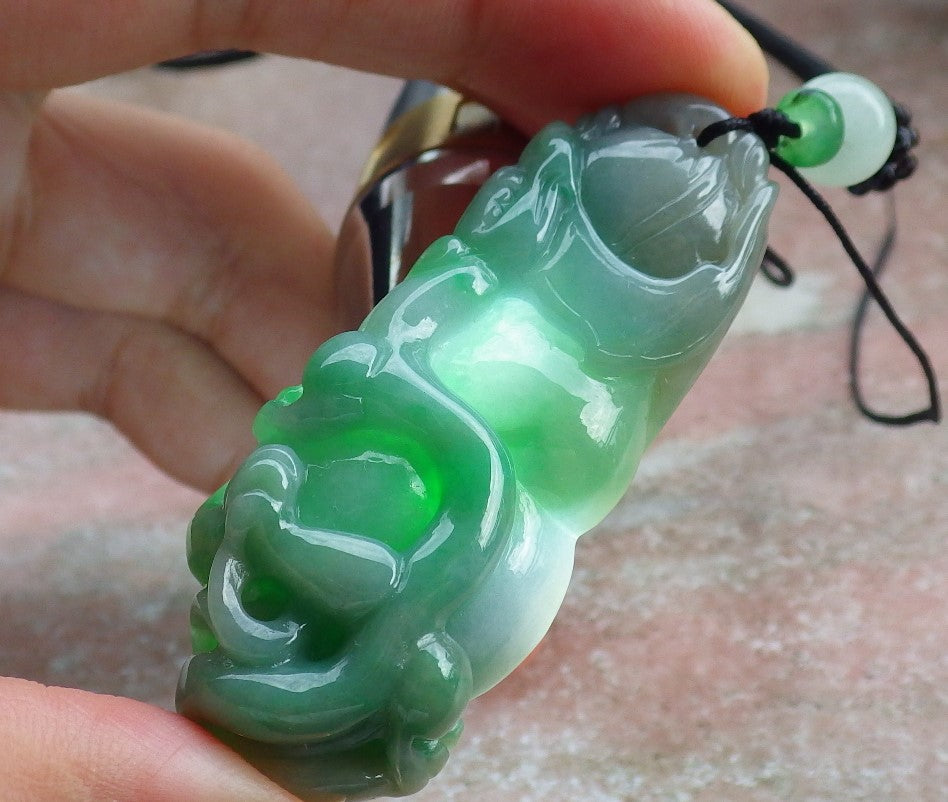 Certified Green Burma 100% Natural A Jade jadeite Pendant Dragon Ruyi Coin Necklace 生意兴隆 631478 TN