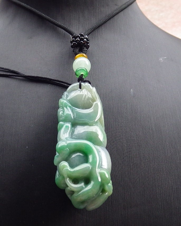 Certified Green Burma 100% Natural A Jade jadeite Pendant Dragon Ruyi Coin Necklace 生意兴隆 631478 TN