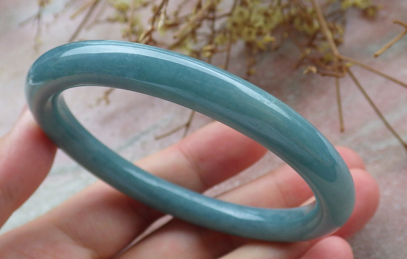 Certified Icy Green Burma 100% Natural A JADE Jadeite Circle Bangle Bracelet 56 mm 手镯 631556 TN
